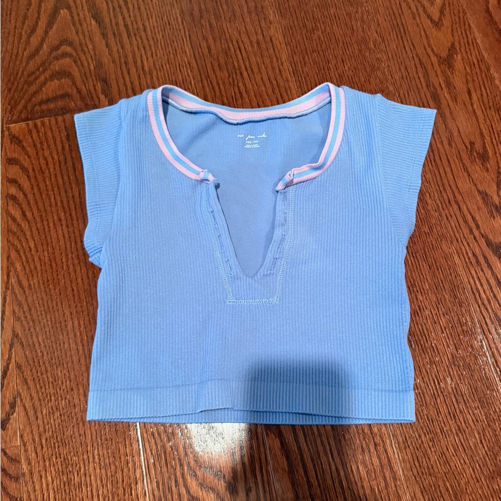 Blue Kids Shirt with Pink Trim